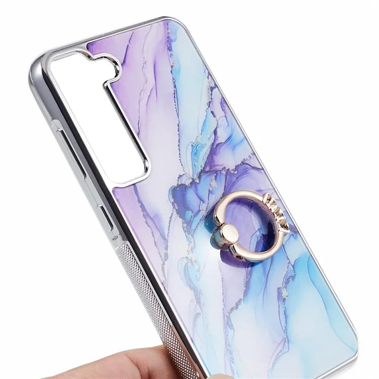 For Samsung Galaxy S22 5G Kickstand Case Electroplating PC+TPU Cover Anti-Drop Phone Case