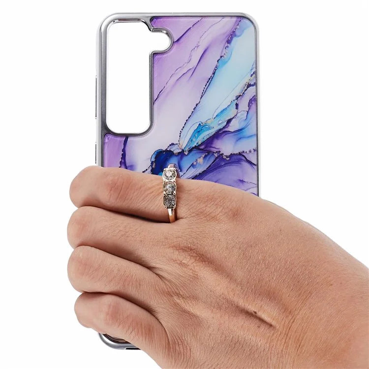 For Samsung Galaxy S22 5G Kickstand Case Electroplating PC+TPU Cover Anti-Drop Phone Case