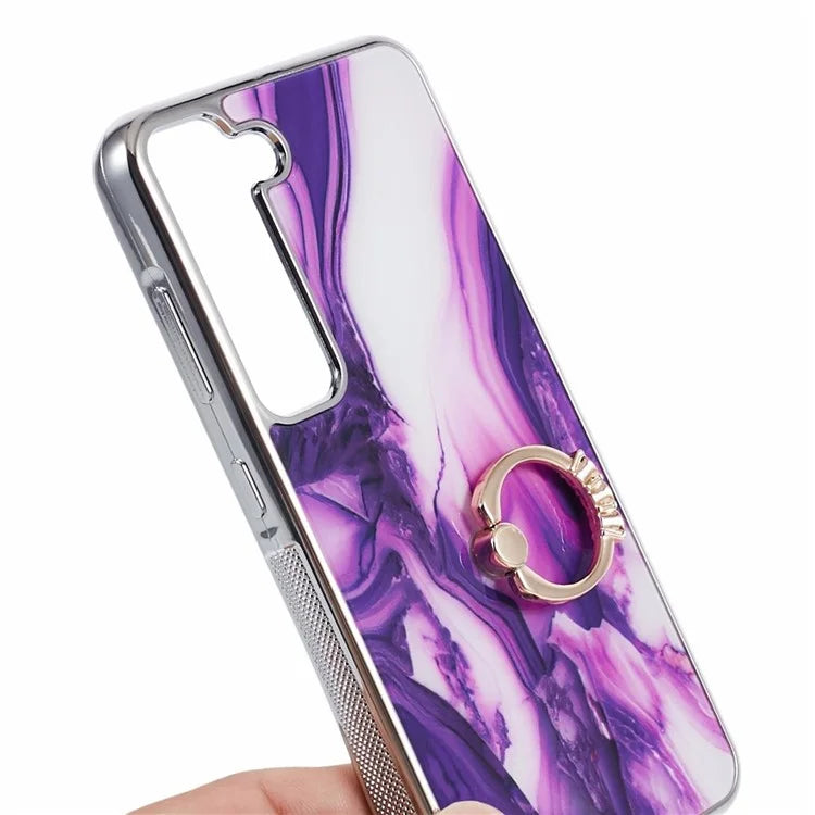 For Samsung Galaxy S22 5G Kickstand Case Electroplating PC+TPU Cover Anti-Drop Phone Case