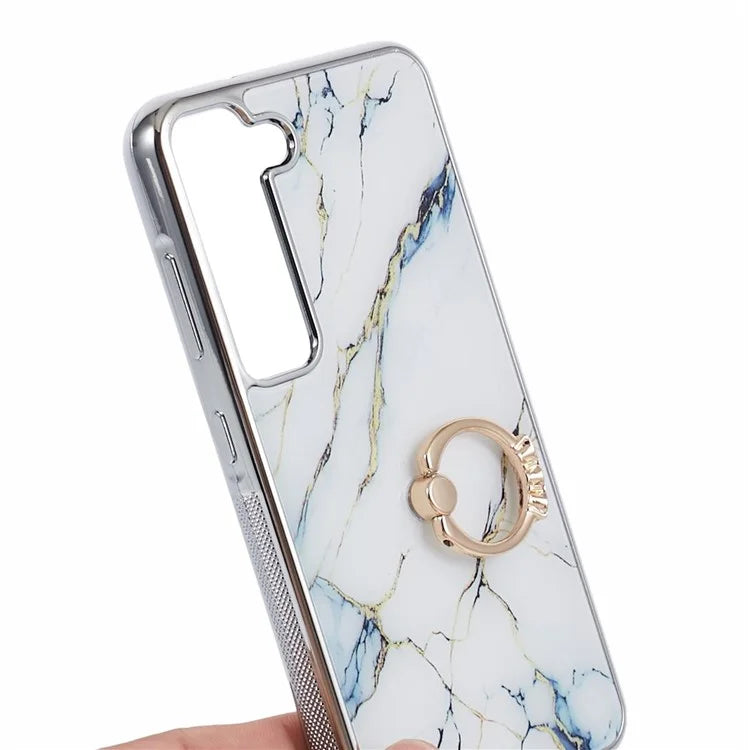 For Samsung Galaxy S22 5G Kickstand Case Electroplating PC+TPU Cover Anti-Drop Phone Case