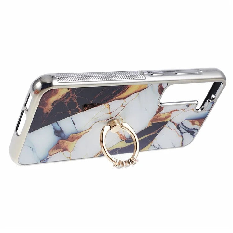 For Samsung Galaxy S22 5G Kickstand Case Electroplating PC+TPU Cover Anti-Drop Phone Case