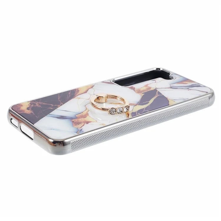 For Samsung Galaxy S22 5G Kickstand Case Electroplating PC+TPU Cover Anti-Drop Phone Case
