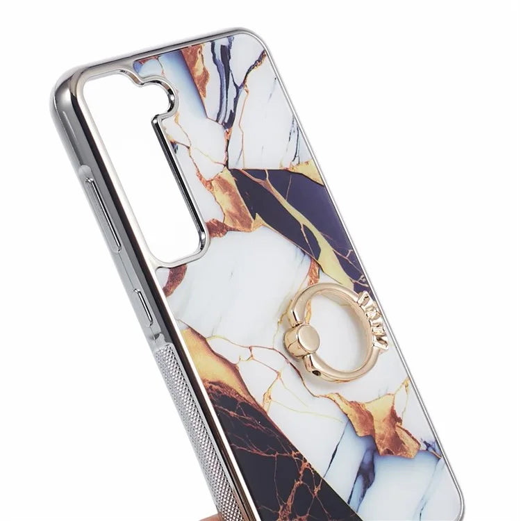 For Samsung Galaxy S22 5G Kickstand Case Electroplating PC+TPU Cover Anti-Drop Phone Case