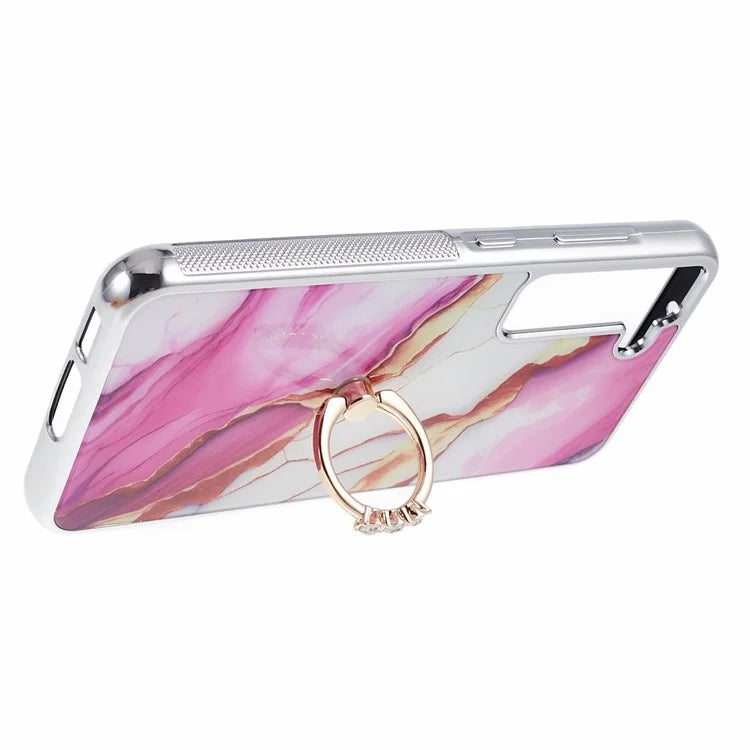 For Samsung Galaxy S22 5G Kickstand Case Electroplating PC+TPU Cover Anti-Drop Phone Case