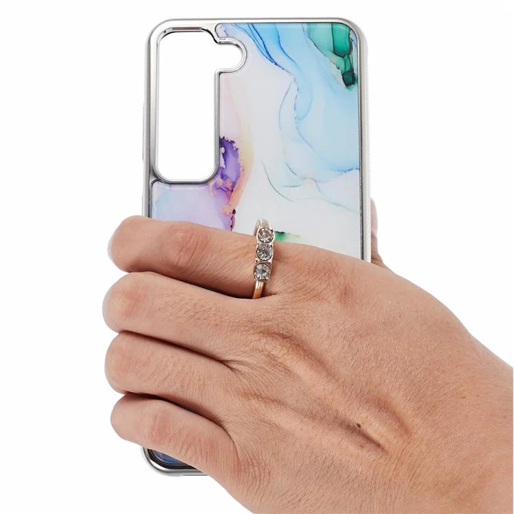 For Samsung Galaxy S22 5G Kickstand Case Electroplating PC+TPU Cover Anti-Drop Phone Case