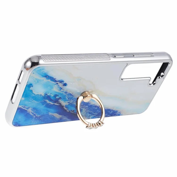For Samsung Galaxy S22 5G Kickstand Case Electroplating PC+TPU Cover Anti-Drop Phone Case
