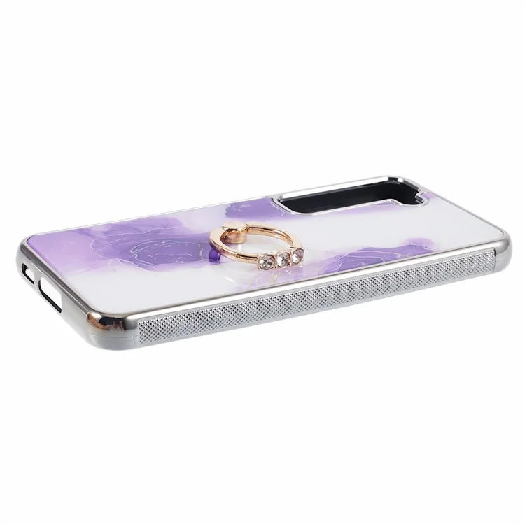 For Samsung Galaxy S22 5G Kickstand Case Electroplating PC+TPU Cover Anti-Drop Phone Case