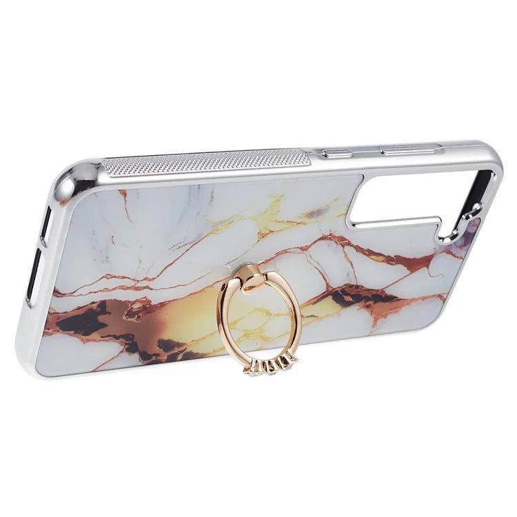 For Samsung Galaxy S22 5G Kickstand Case Electroplating PC+TPU Cover Anti-Drop Phone Case