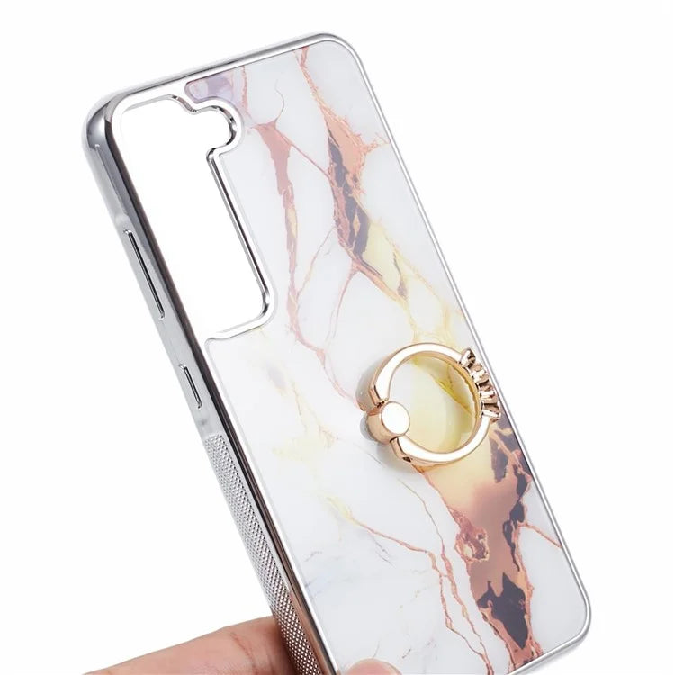 For Samsung Galaxy S22 5G Kickstand Case Electroplating PC+TPU Cover Anti-Drop Phone Case