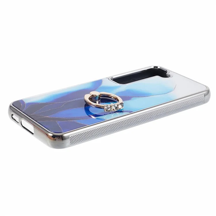 For Samsung Galaxy S22 5G Kickstand Case Electroplating PC+TPU Cover Anti-Drop Phone Case