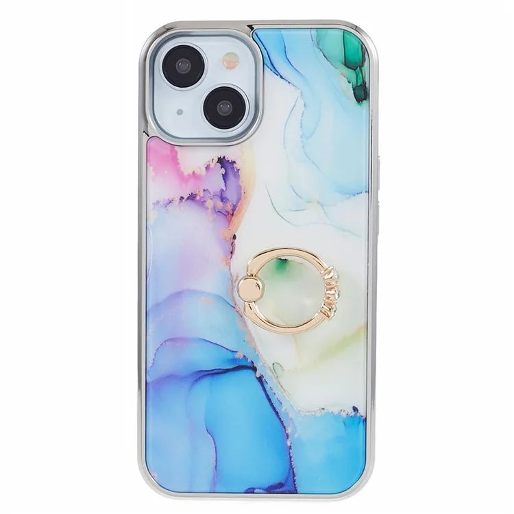 For iPhone 13 6.1 inch Protective Case Electroplating PC+TPU Cover Kickstand Anti-Drop Phone Case