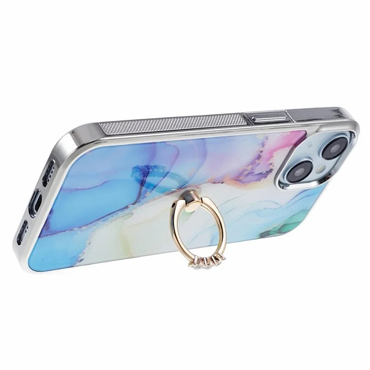 For iPhone 13 6.1 inch Protective Case Electroplating PC+TPU Cover Kickstand Anti-Drop Phone Case