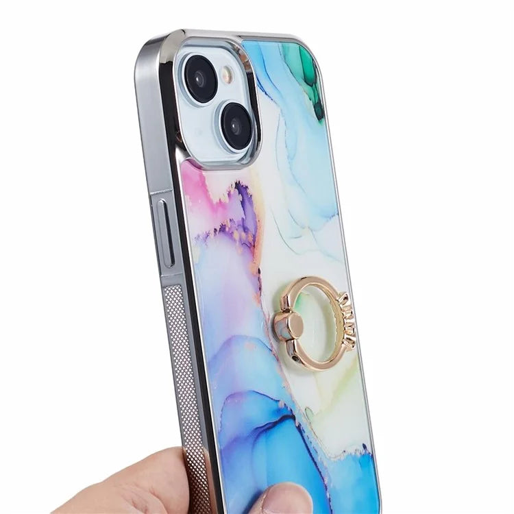 For iPhone 13 6.1 inch Protective Case Electroplating PC+TPU Cover Kickstand Anti-Drop Phone Case