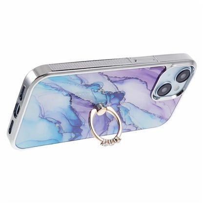 For iPhone 14 Case Kickstand PC+TPU Cover Electroplating IMD Marble Pattern Phone Case