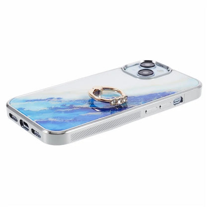 For iPhone 14 Case Kickstand PC+TPU Cover Electroplating IMD Marble Pattern Phone Case