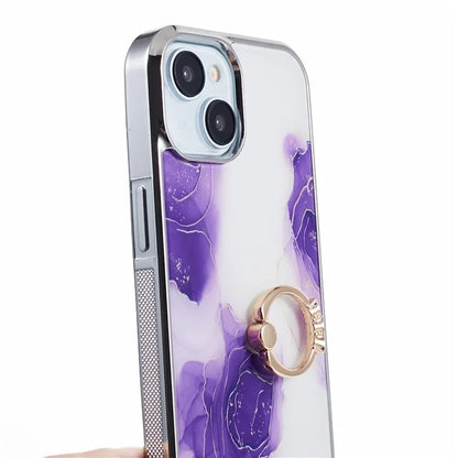 For iPhone 14 Case Kickstand PC+TPU Cover Electroplating IMD Marble Pattern Phone Case