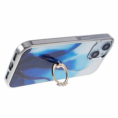 For iPhone 14 Case Kickstand PC+TPU Cover Electroplating IMD Marble Pattern Phone Case