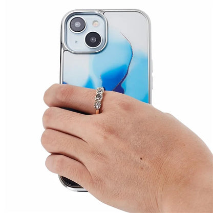 For iPhone 14 Case Kickstand PC+TPU Cover Electroplating IMD Marble Pattern Phone Case