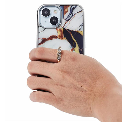 For iPhone 14 Case Kickstand PC+TPU Cover Electroplating IMD Marble Pattern Phone Case