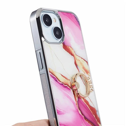 For iPhone 14 Case Kickstand PC+TPU Cover Electroplating IMD Marble Pattern Phone Case