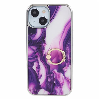 For iPhone 14 Case Kickstand PC+TPU Cover Electroplating IMD Marble Pattern Phone Case