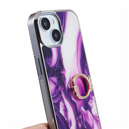For iPhone 14 Case Kickstand PC+TPU Cover Electroplating IMD Marble Pattern Phone Case