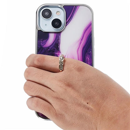 For iPhone 14 Case Kickstand PC+TPU Cover Electroplating IMD Marble Pattern Phone Case