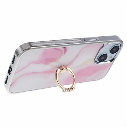 For iPhone 14 Case Kickstand PC+TPU Cover Electroplating IMD Marble Pattern Phone Case