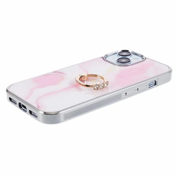 For iPhone 14 Case Kickstand PC+TPU Cover Electroplating IMD Marble Pattern Phone Case