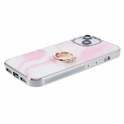 For iPhone 14 Case Kickstand PC+TPU Cover Electroplating IMD Marble Pattern Phone Case