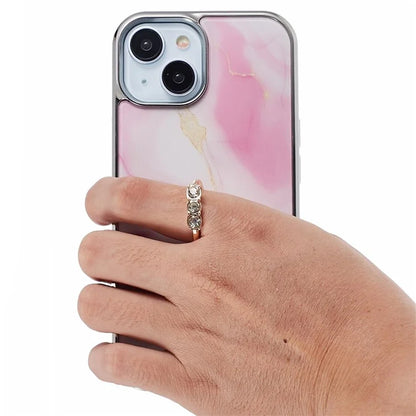 For iPhone 14 Case Kickstand PC+TPU Cover Electroplating IMD Marble Pattern Phone Case