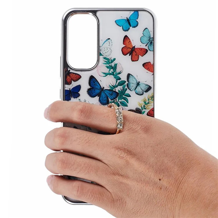 Kickstand PC+TPU Case for Samsung Galaxy A54 5G Case Electroplating IMD Pattern Phone Cover