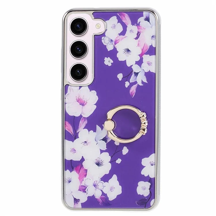 For Samsung Galaxy S23 Case Electroplating IMD Pattern Kickstand PC+TPU Phone Cover