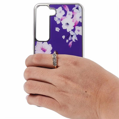 For Samsung Galaxy S23 Case Electroplating IMD Pattern Kickstand PC+TPU Phone Cover