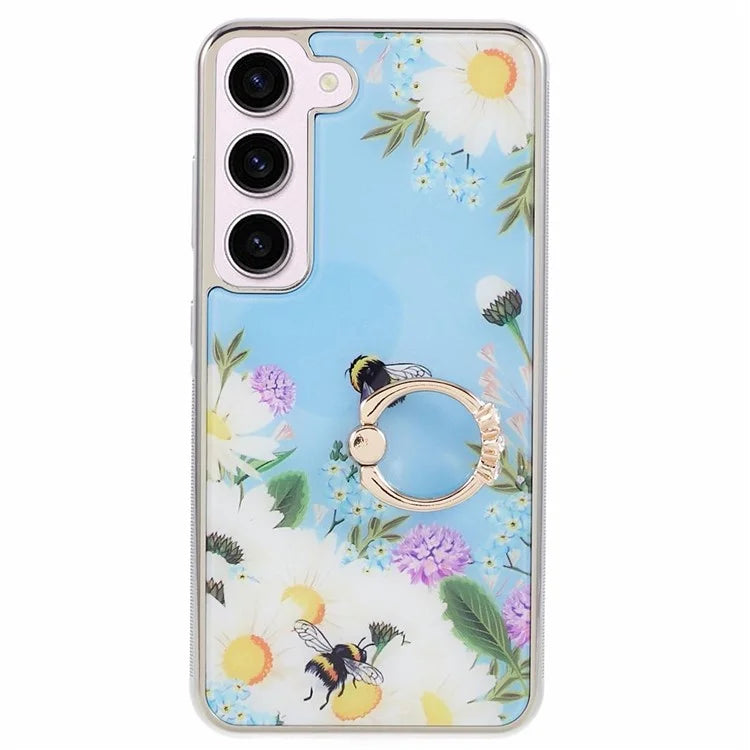For Samsung Galaxy S23+ Case Electroplating IMD Pattern Kickstand PC+TPU Phone Cover