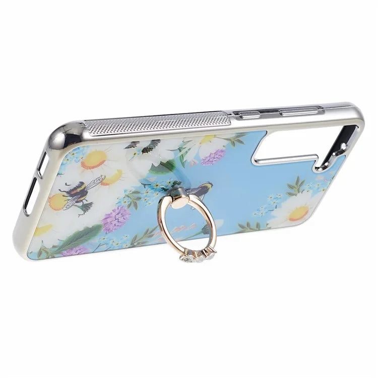 For Samsung Galaxy S23+ Case Electroplating IMD Pattern Kickstand PC+TPU Phone Cover