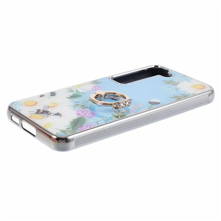 For Samsung Galaxy S23+ Case Electroplating IMD Pattern Kickstand PC+TPU Phone Cover