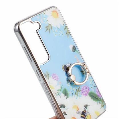 For Samsung Galaxy S23+ Case Electroplating IMD Pattern Kickstand PC+TPU Phone Cover