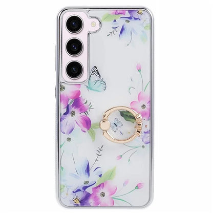 For Samsung Galaxy S23+ Case Electroplating IMD Pattern Kickstand PC+TPU Phone Cover