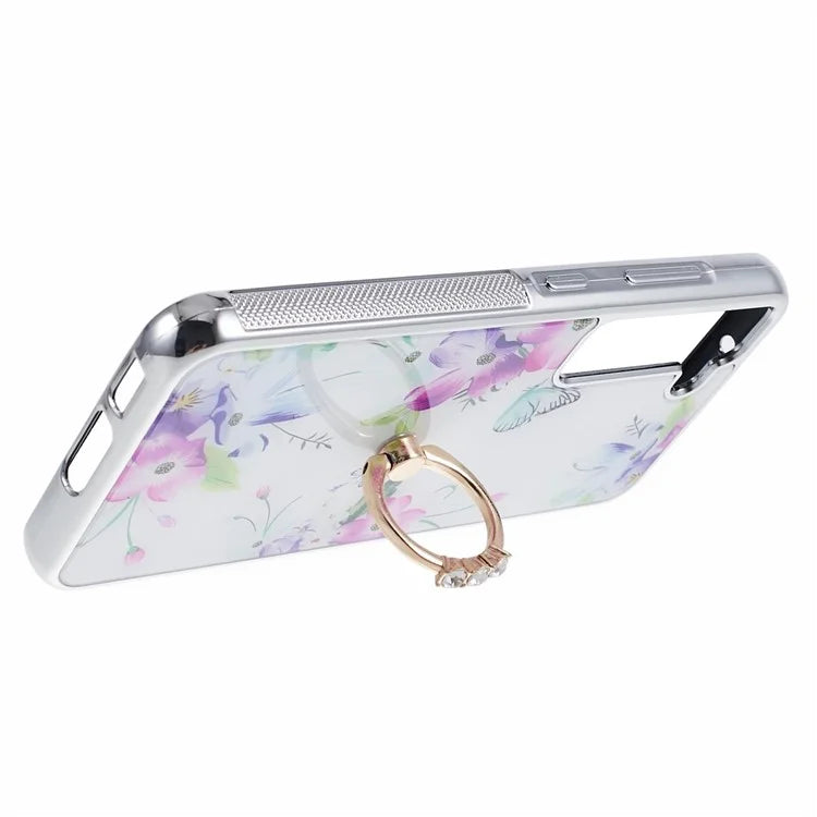 For Samsung Galaxy S23+ Case Electroplating IMD Pattern Kickstand PC+TPU Phone Cover