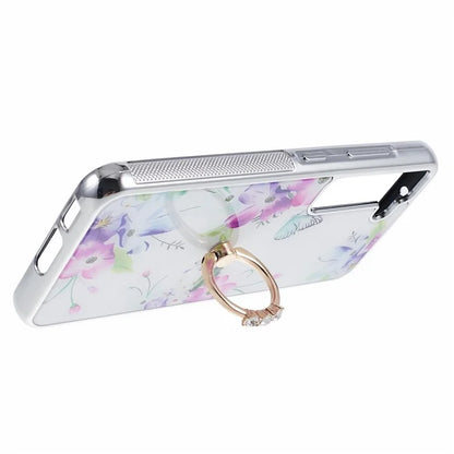 For Samsung Galaxy S23+ Case Electroplating IMD Pattern Kickstand PC+TPU Phone Cover