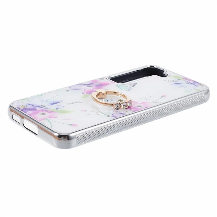 For Samsung Galaxy S23+ Case Electroplating IMD Pattern Kickstand PC+TPU Phone Cover