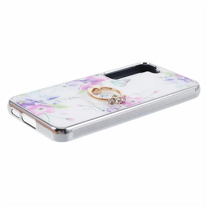 For Samsung Galaxy S23+ Case Electroplating IMD Pattern Kickstand PC+TPU Phone Cover