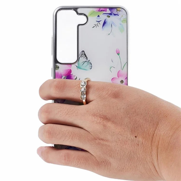For Samsung Galaxy S23+ Case Electroplating IMD Pattern Kickstand PC+TPU Phone Cover