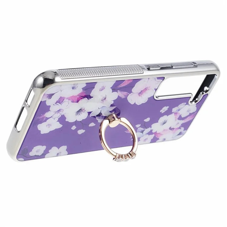 For Samsung Galaxy S23+ Case Electroplating IMD Pattern Kickstand PC+TPU Phone Cover