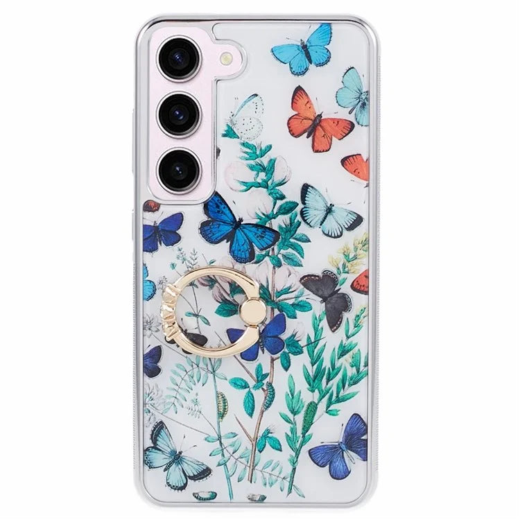 For Samsung Galaxy S23+ Case Electroplating IMD Pattern Kickstand PC+TPU Phone Cover