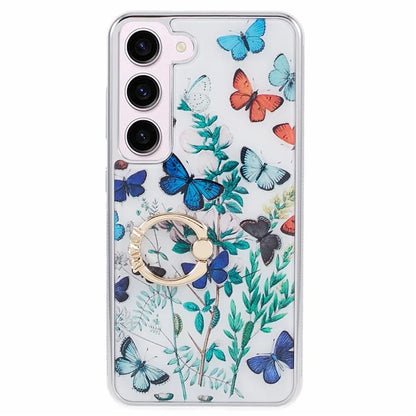For Samsung Galaxy S23+ Case Electroplating IMD Pattern Kickstand PC+TPU Phone Cover