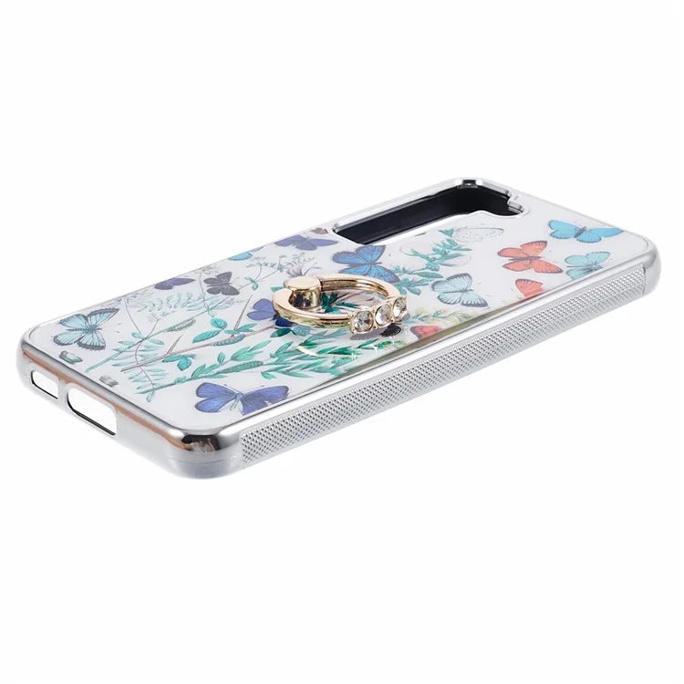 For Samsung Galaxy S23+ Case Electroplating IMD Pattern Kickstand PC+TPU Phone Cover