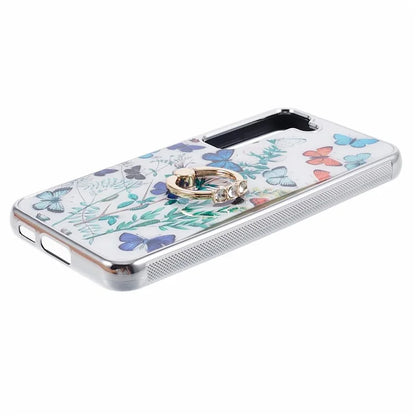 For Samsung Galaxy S23+ Case Electroplating IMD Pattern Kickstand PC+TPU Phone Cover