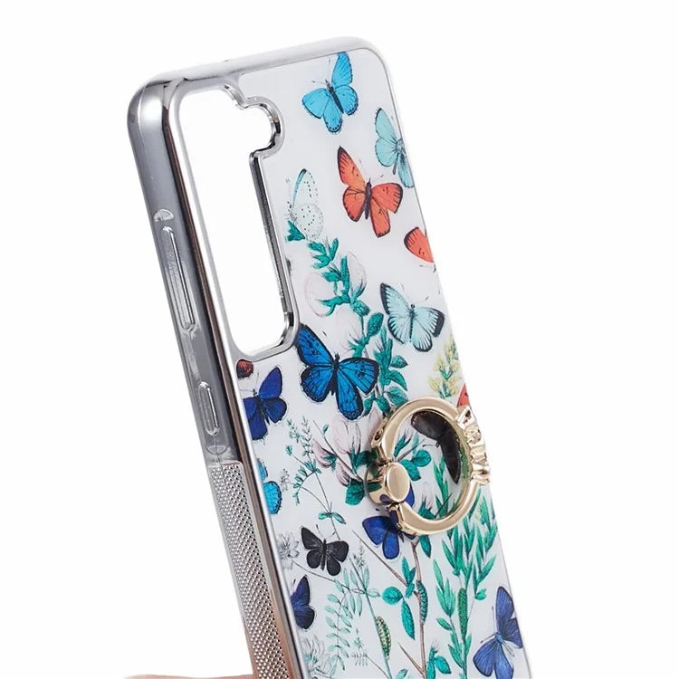 For Samsung Galaxy S23+ Case Electroplating IMD Pattern Kickstand PC+TPU Phone Cover